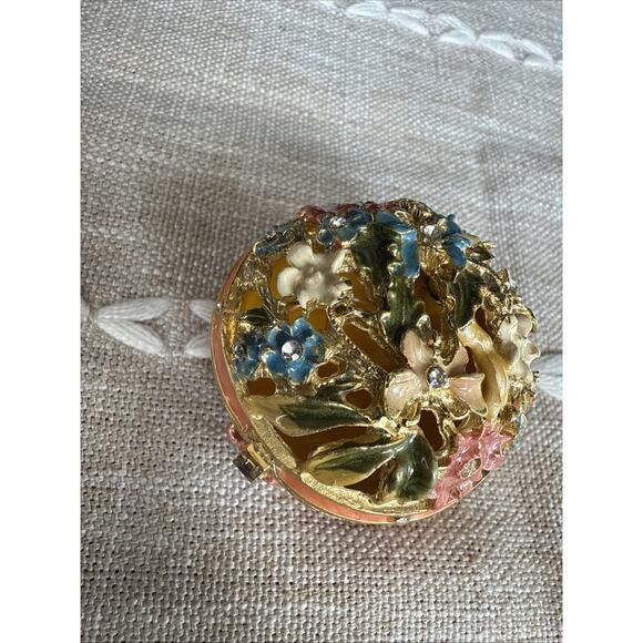 Jeweled Round Floral Box Trinket Box Made With Swarovski Crystals - Picture 8 of 16